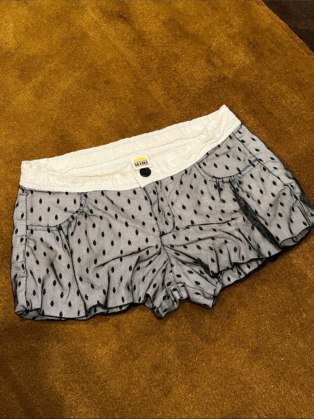 Girls Ivory Waist Black Dot Mesh Ruffle-Layer Shorts